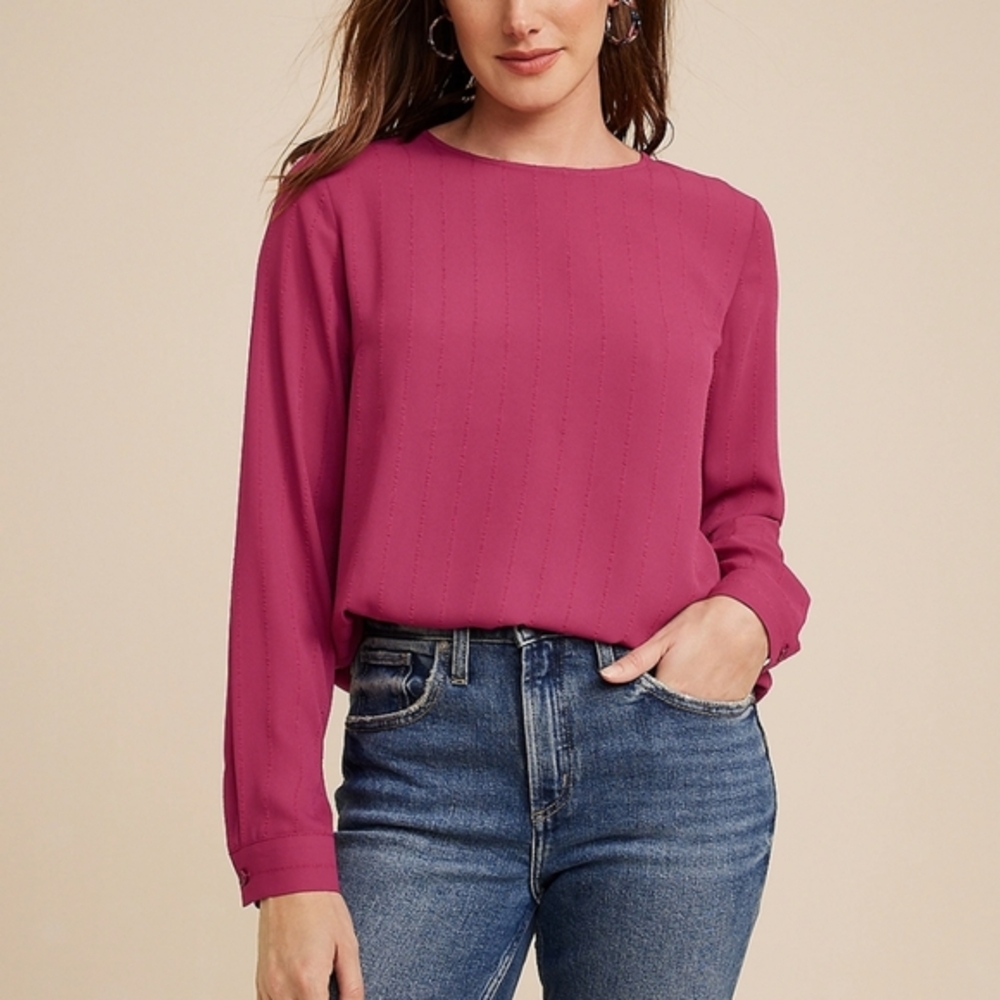 NWT Maurices Delton Button Back Blouse Plus Long Sleeve Berry Burgundy XXL